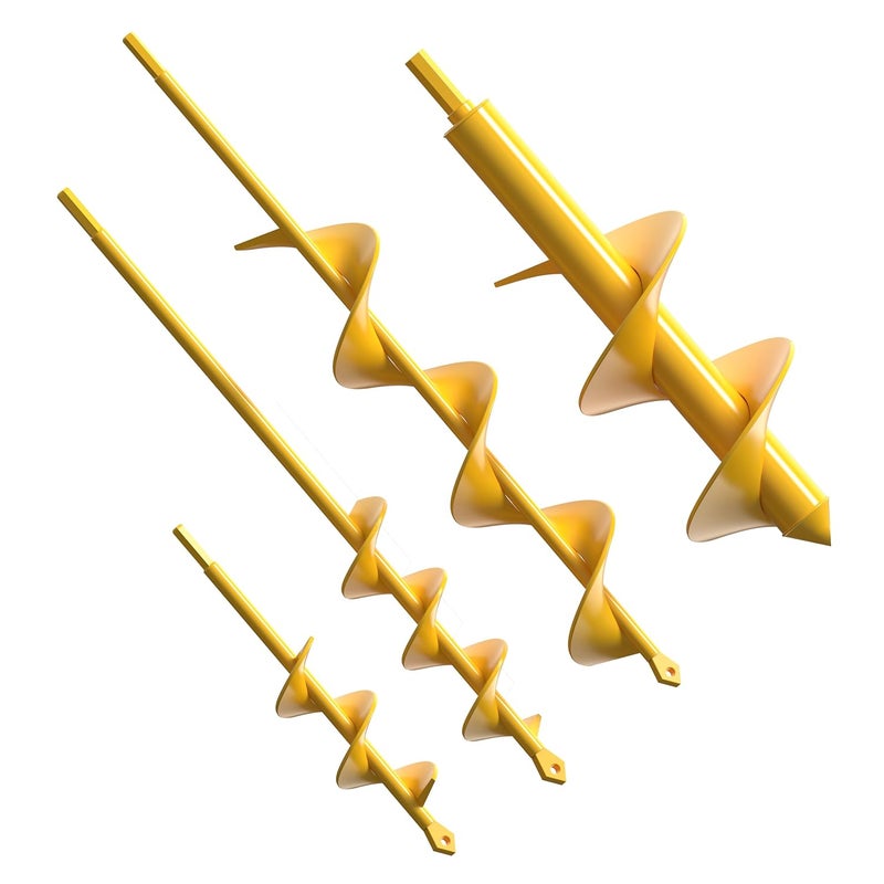 NAFOGAR Garden Auger Drill Bit for Planting - Pack of (4) - Garden Ground Earth Post Hole Digger Drill Auger for Gardening Bulb Bedding Digging Plant Rapid Planter for 3/8in Hex Drill (Yellow) - Image 1
